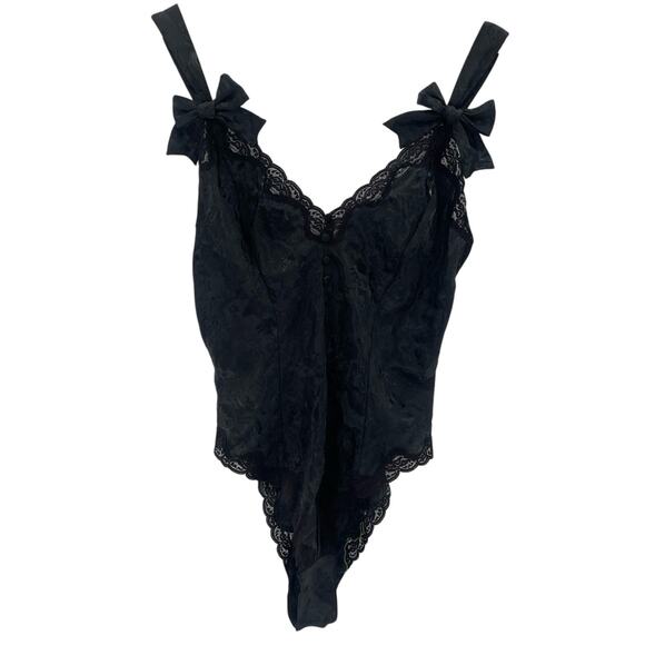 Victoria’s Secret Vintage Gold Tag Lace Bows Black Bodysuit Teddy Size Medium - Picture 1 of 12
